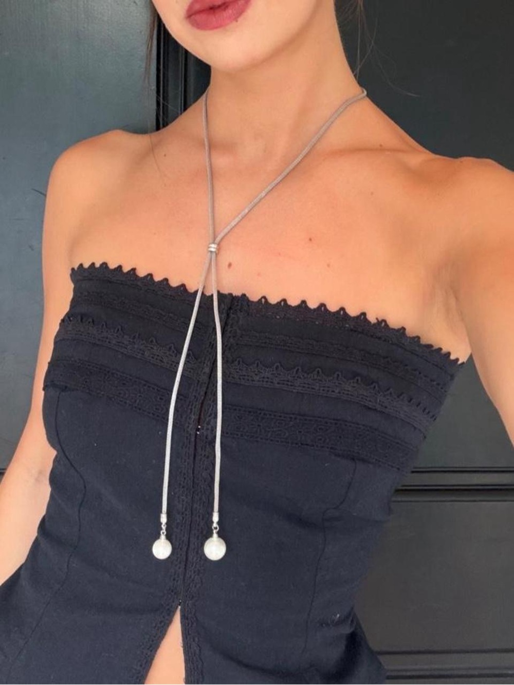 Vintage Silver tassel wrap chain necklace with two pearl pendants #chic #retro